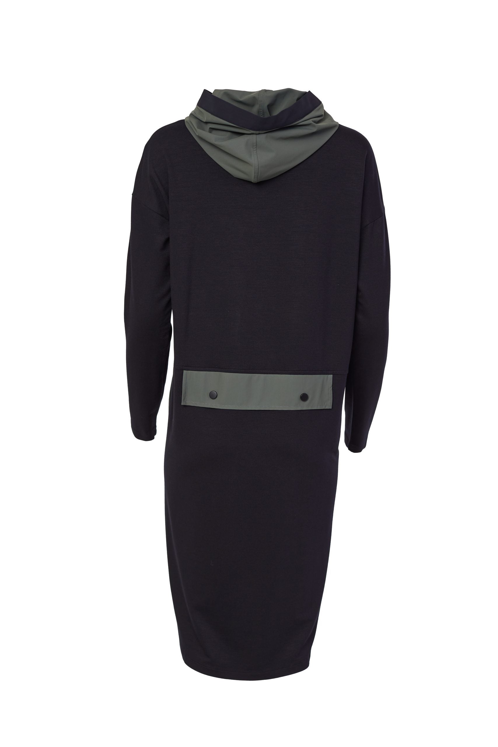 129- Naya Shift Dress with hood & contrast Panel- Black&Forest