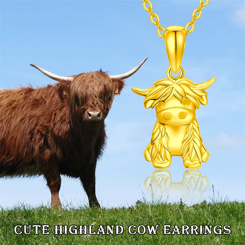 14K Solid Gold Highland Cow Necklace Cow Pendant Gifts for Women Girls