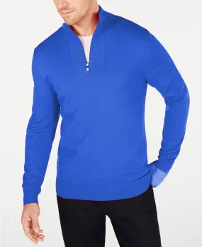 Alfani Men's Quarter-Zip Ribbed Placket Sweater Primary Blue Size Extra Large