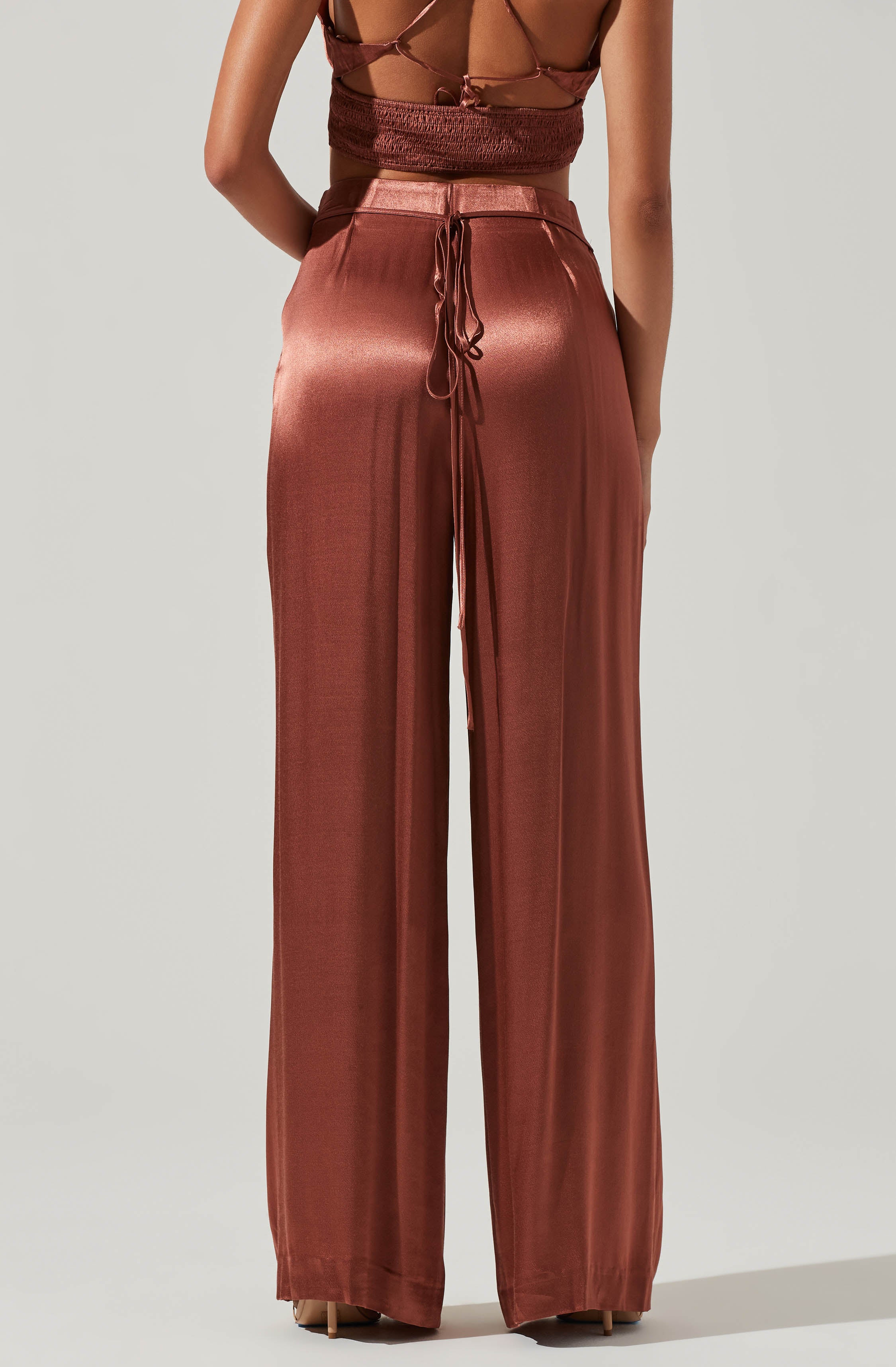 Amiah Satin Tie Waist Wide Leg Pants