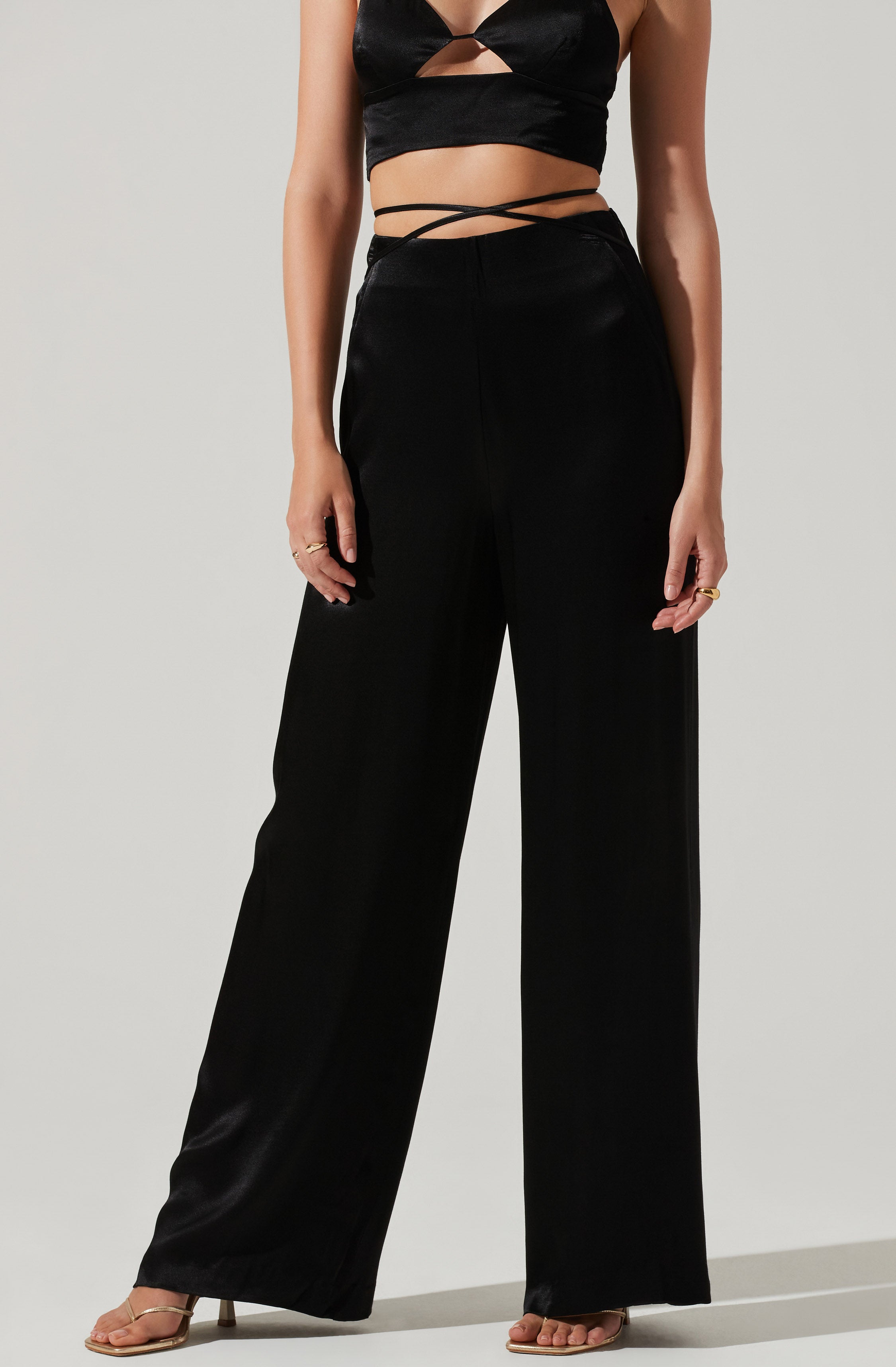 Amiah Satin Tie Waist Wide Leg Pants