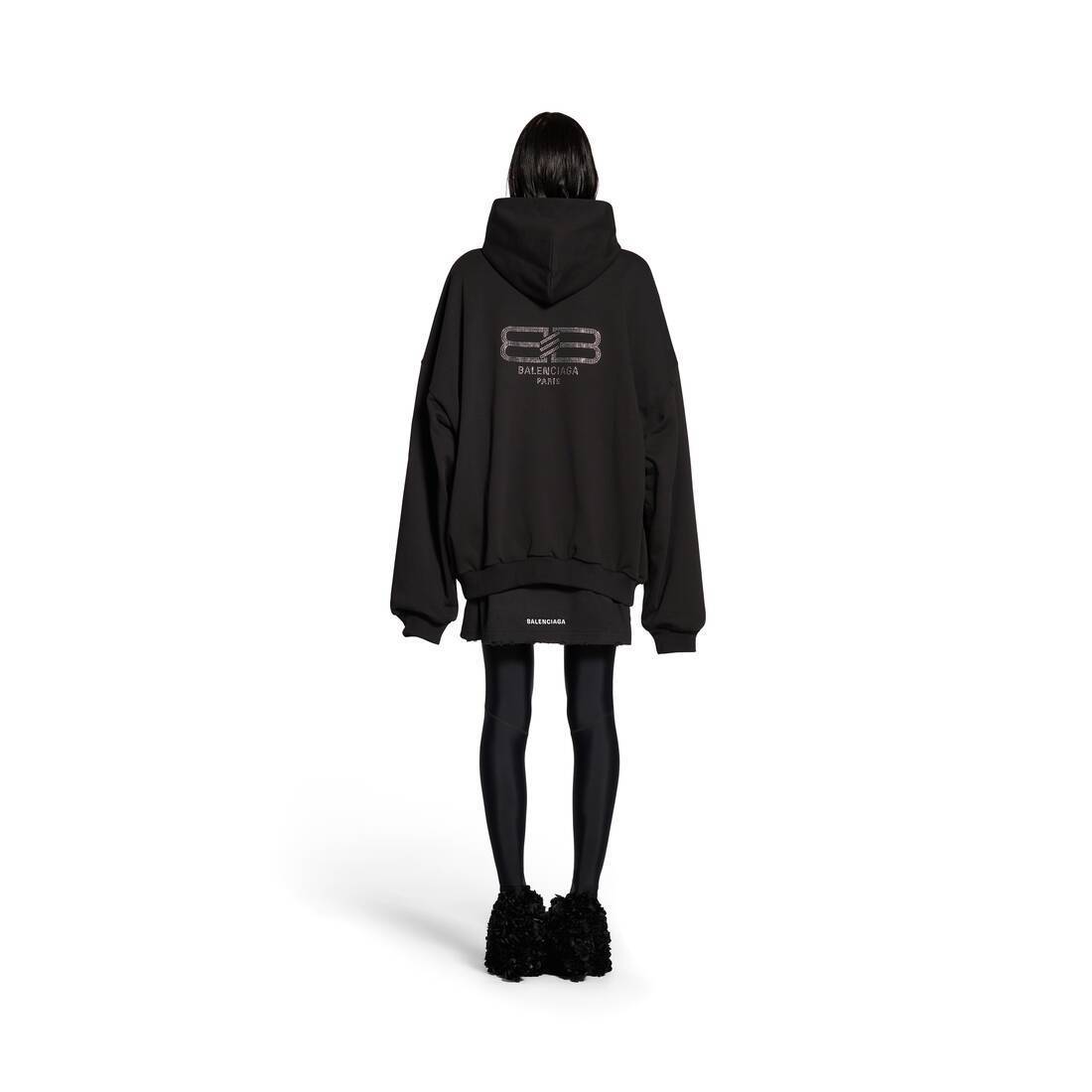 BALENCIAGA  |Bb Paris Strass Hoodie Large Fit in Black Faded