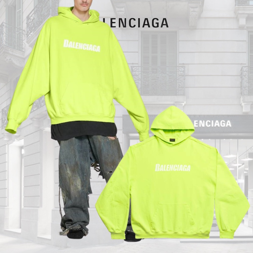 BALENCIAGA  |Caps Destroyed Hoodie  in Fluo Yellow