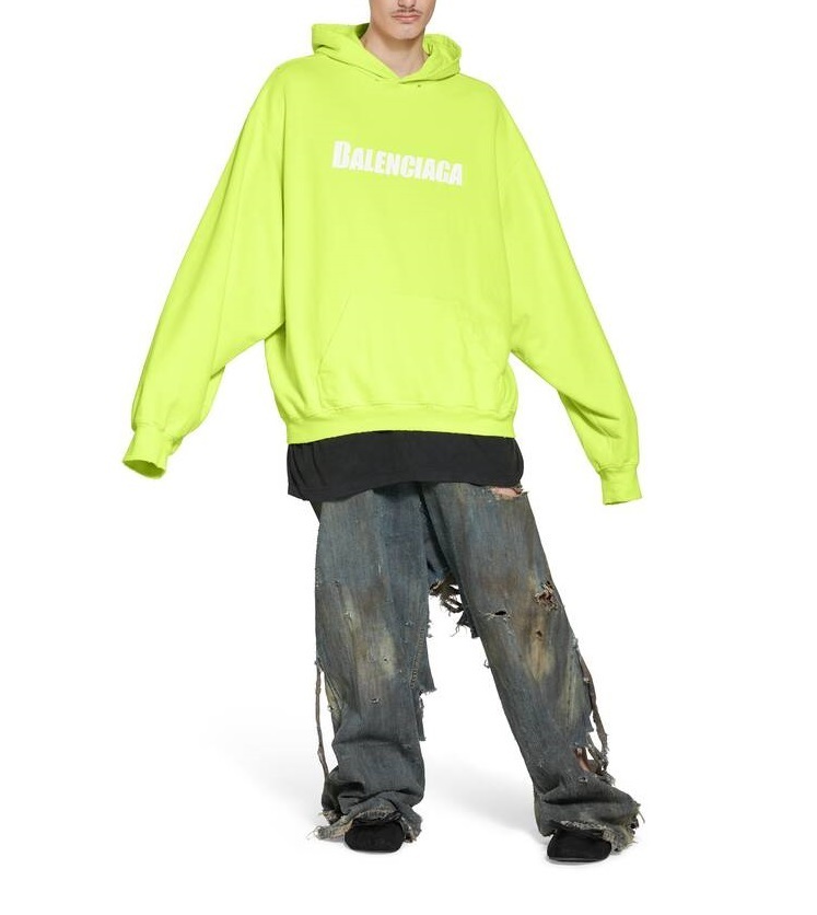 BALENCIAGA  |Caps Destroyed Hoodie  in Fluo Yellow