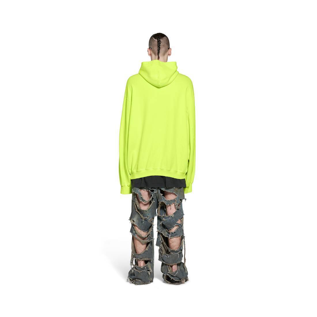 BALENCIAGA  |Caps Destroyed Hoodie  in Fluo Yellow