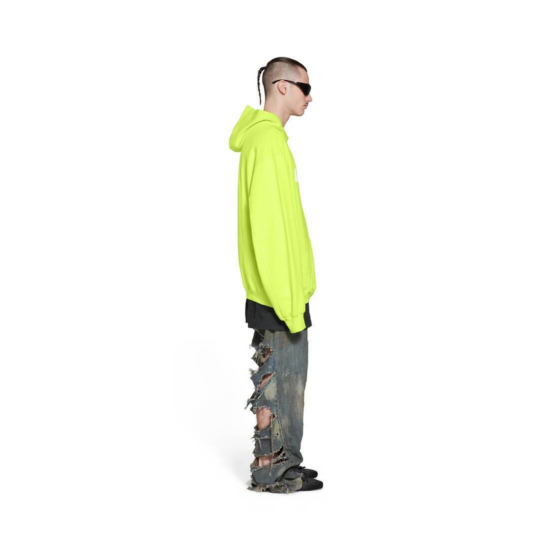 BALENCIAGA  |Caps Destroyed Hoodie  in Fluo Yellow