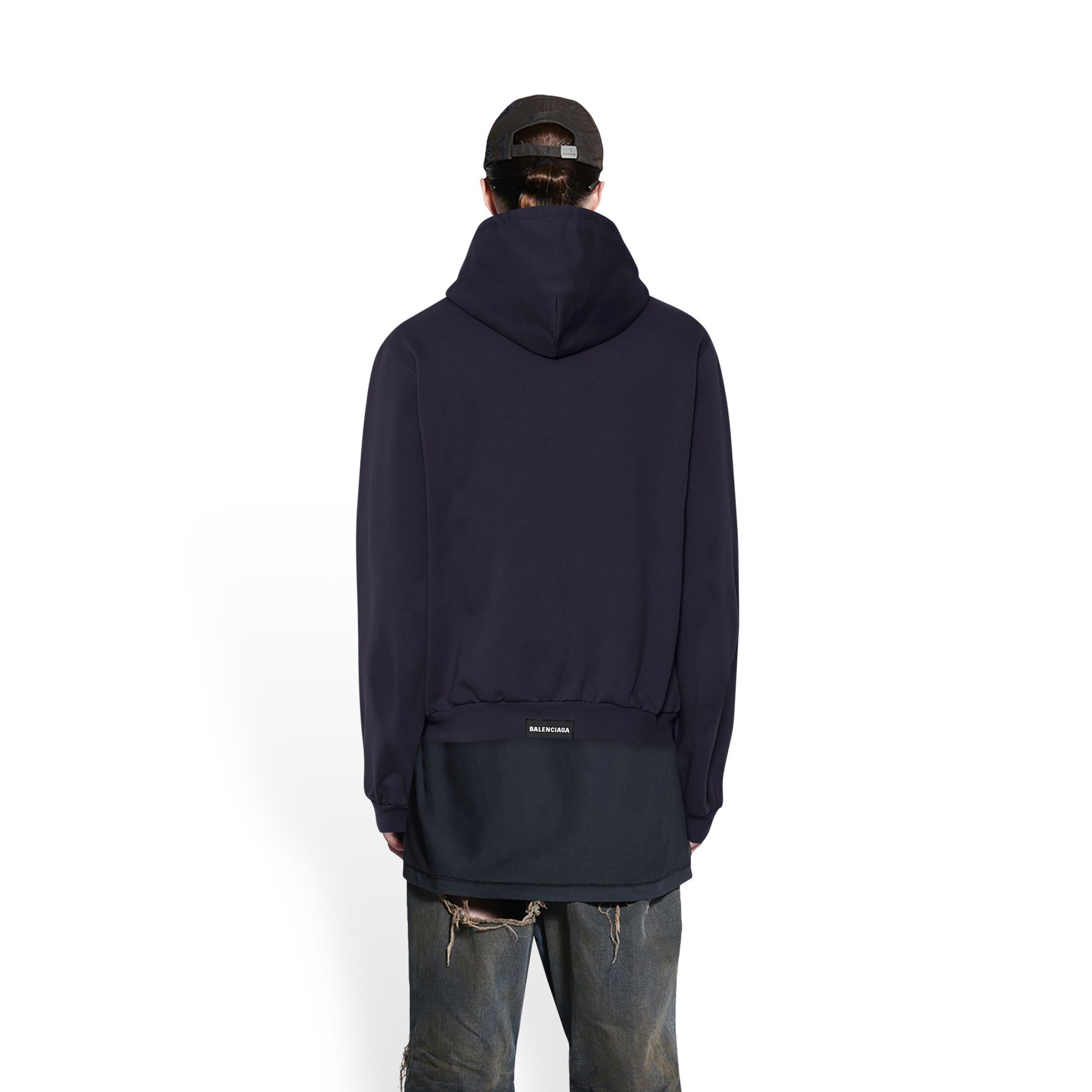 BALENCIAGA  |Men's balenciaga tab worn-out zip-up hoodie in black