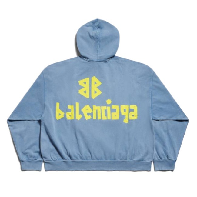 BALENCIAGA  |Men's Tape Type Ripped Pocket Hoodie Large Fit in Faded Blue