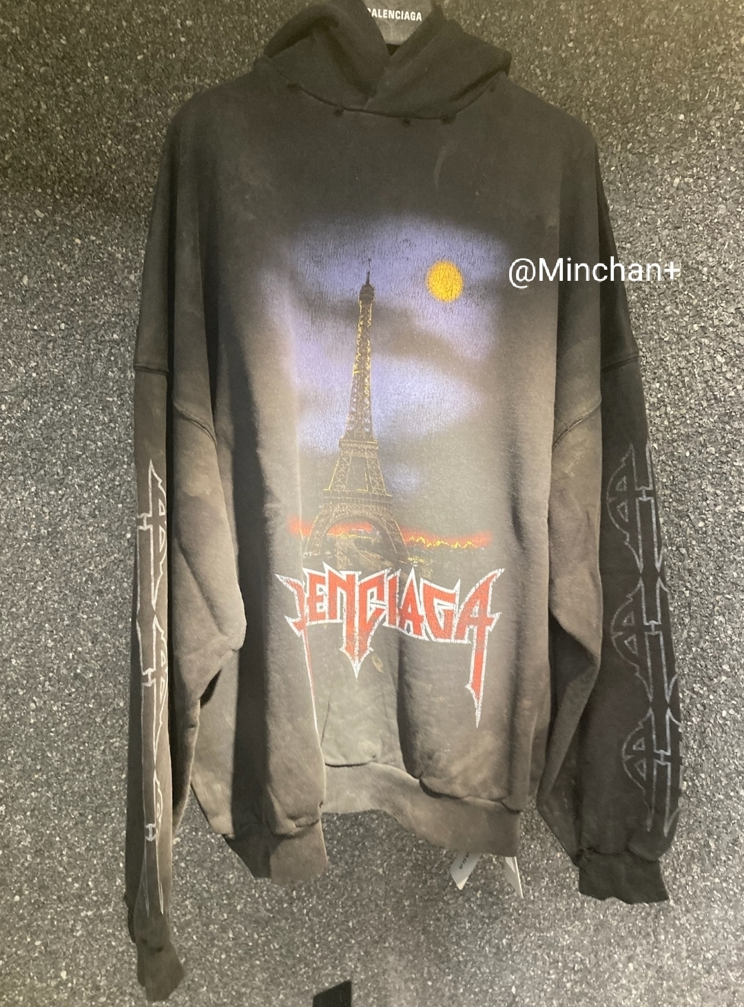 BALENCIAGA  |Paris Moon No Pocket Hoodie Oversized in Black Faded