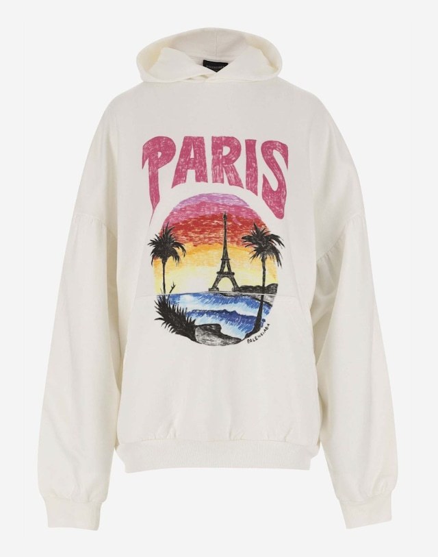 BALENCIAGA  |Paris Tropical Round Hoodie Oversized in White/pink