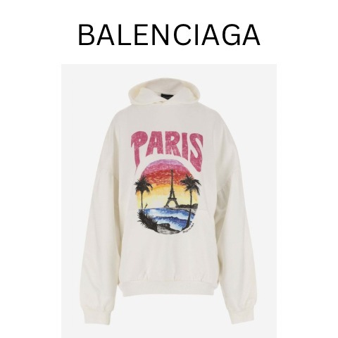 BALENCIAGA  |Paris Tropical Round Hoodie Oversized in White/pink