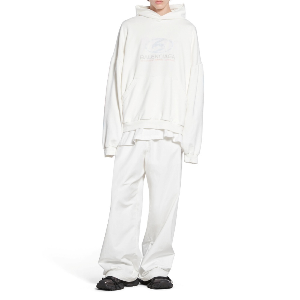 BALENCIAGA  |Surfer Round Hoodie Oversized in White/light Blue