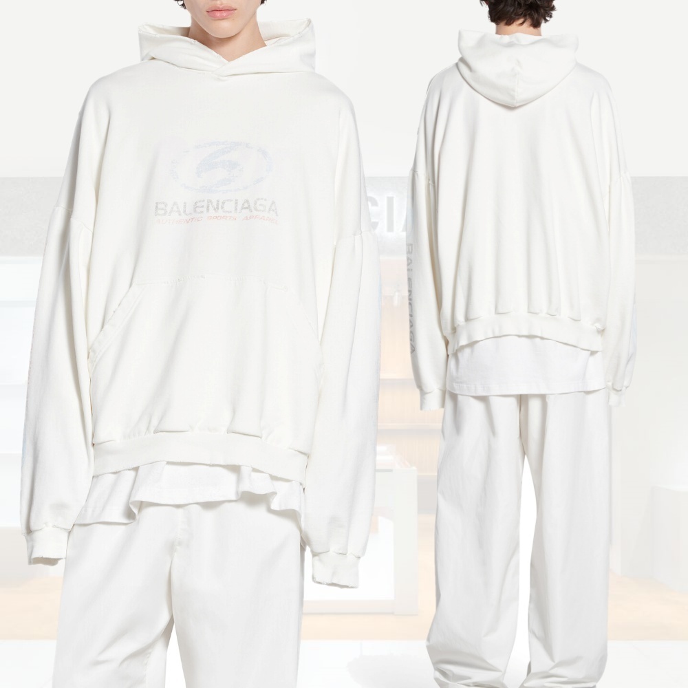 BALENCIAGA  |Surfer Round Hoodie Oversized in White/light Blue