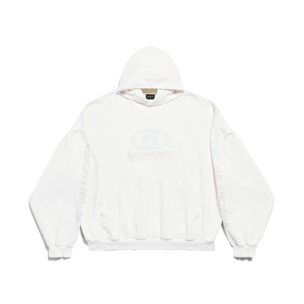 BALENCIAGA  |Surfer Round Hoodie Oversized in White/light Blue