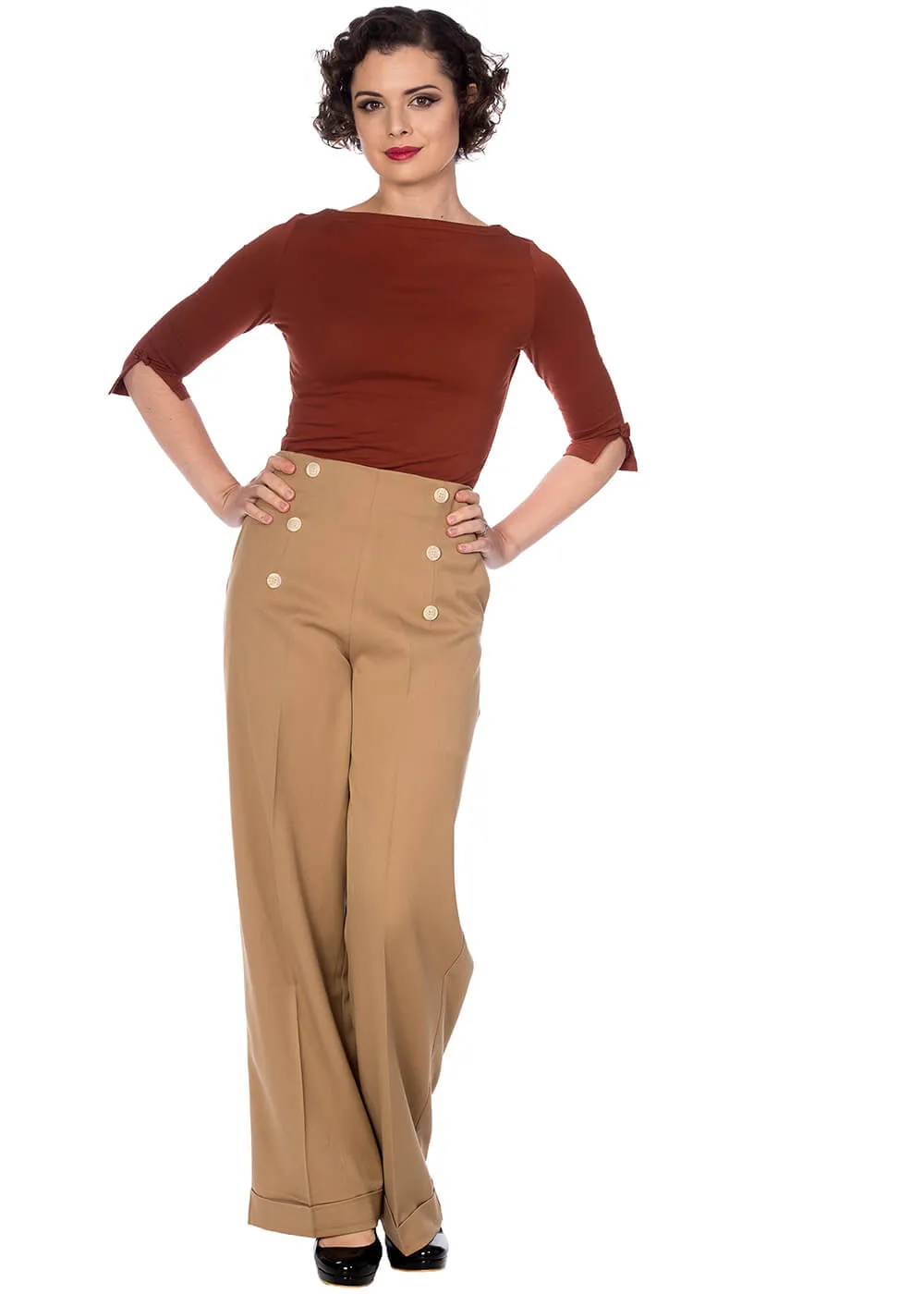 Banned Adventures Ahead 40's Trousers Tan Brown