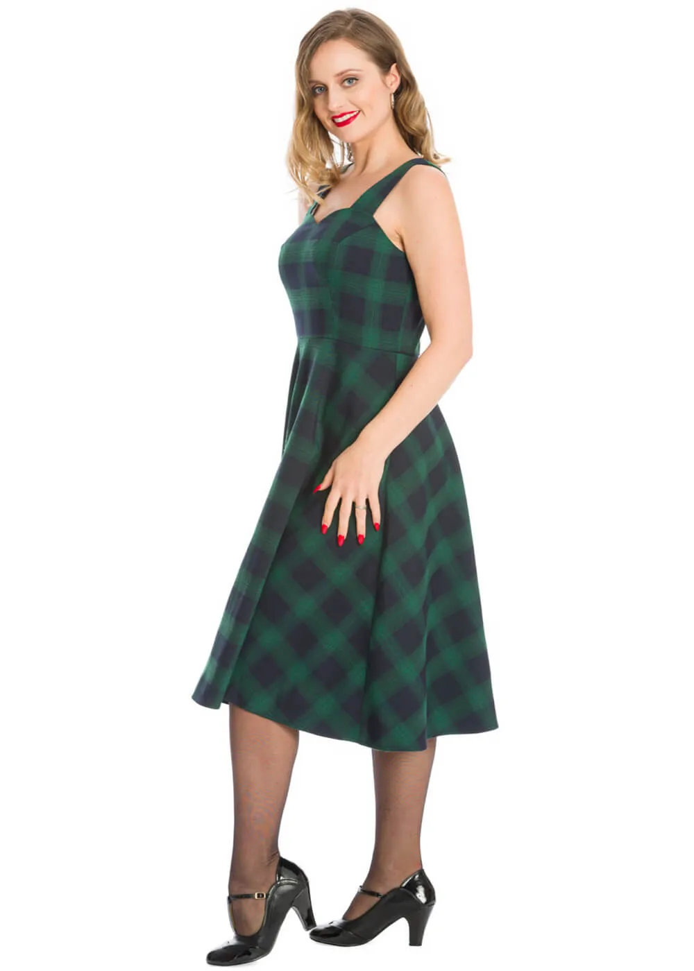 Banned Tartan 50's Swing Dress Green