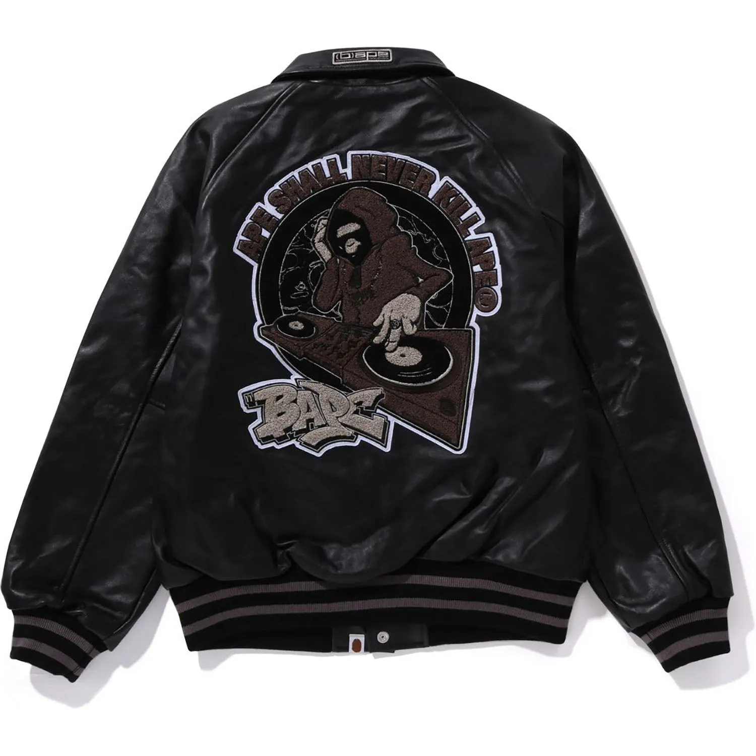 (B)APE LEATHER VARSITY JACKET MENS