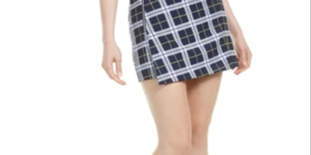 Bar III Women's Asymmetrical Plaid Mini Skirt Blue Size 6