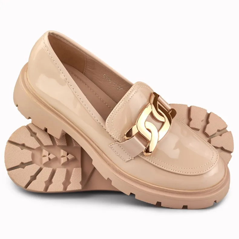 Beige brogues with gold decoration