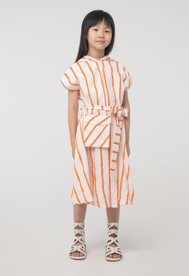 Belted Stripes Hoodie Sleeveless Dress