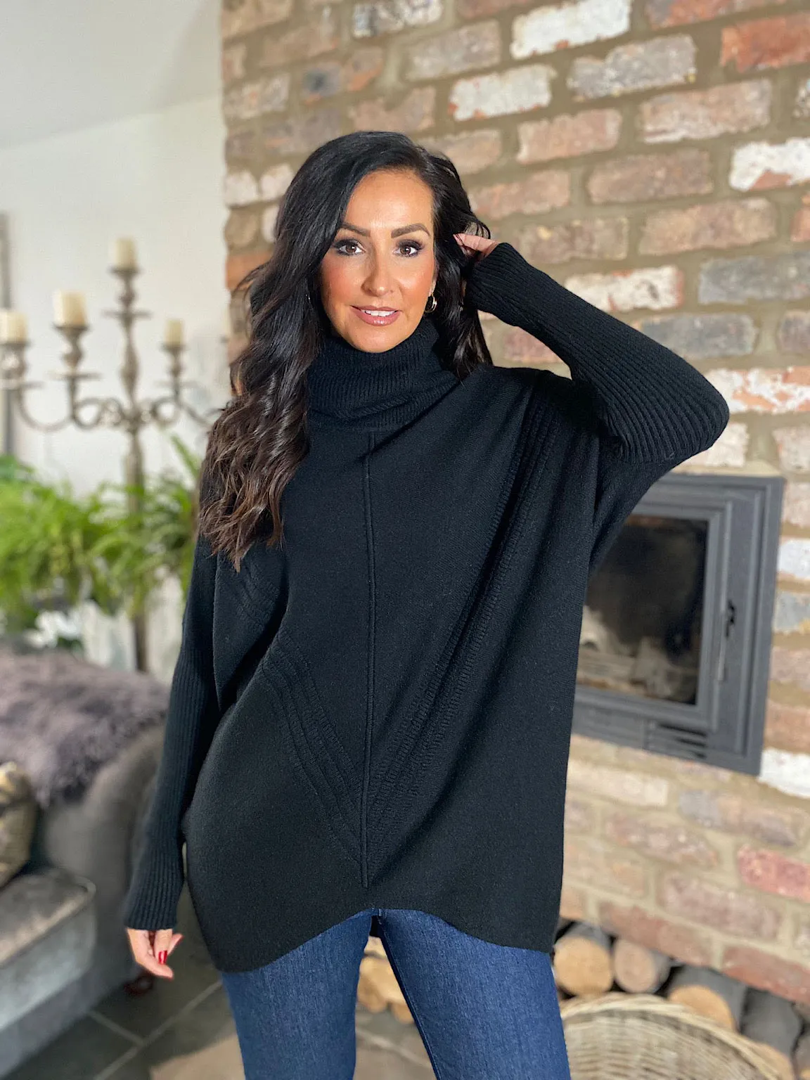 Black Cowl Neck Batwing Knit Heidi