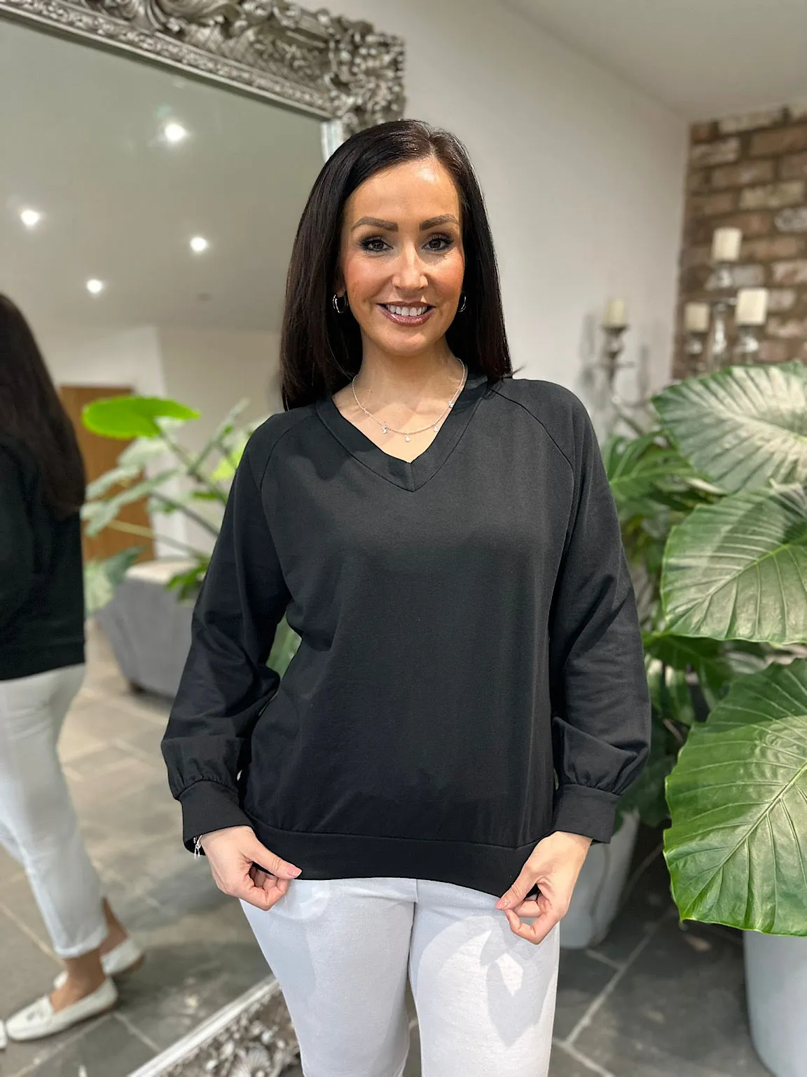 Black V Neck Sweatshirt Reema 2