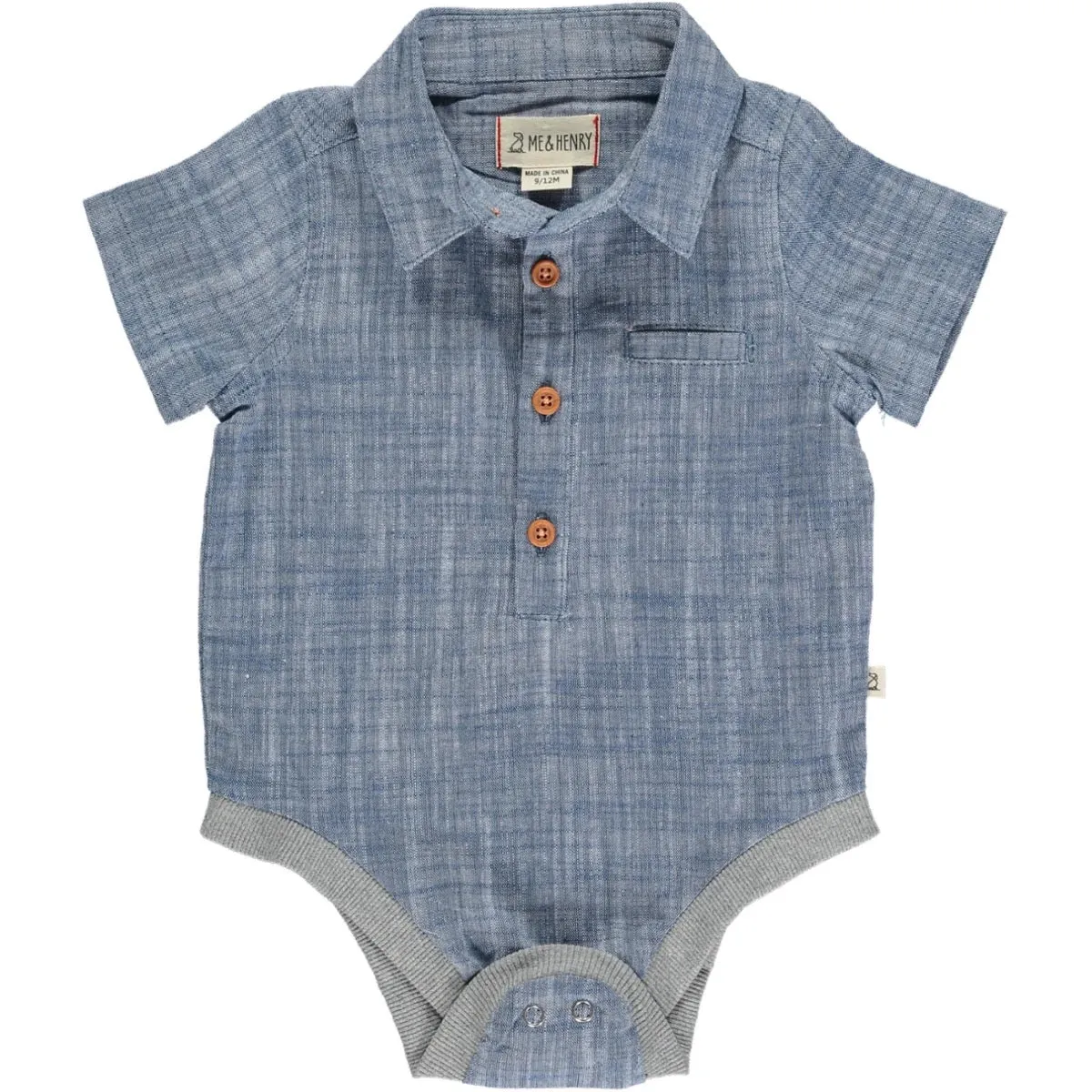 Blue Heathered S/S Woven Onesie HB 1222E