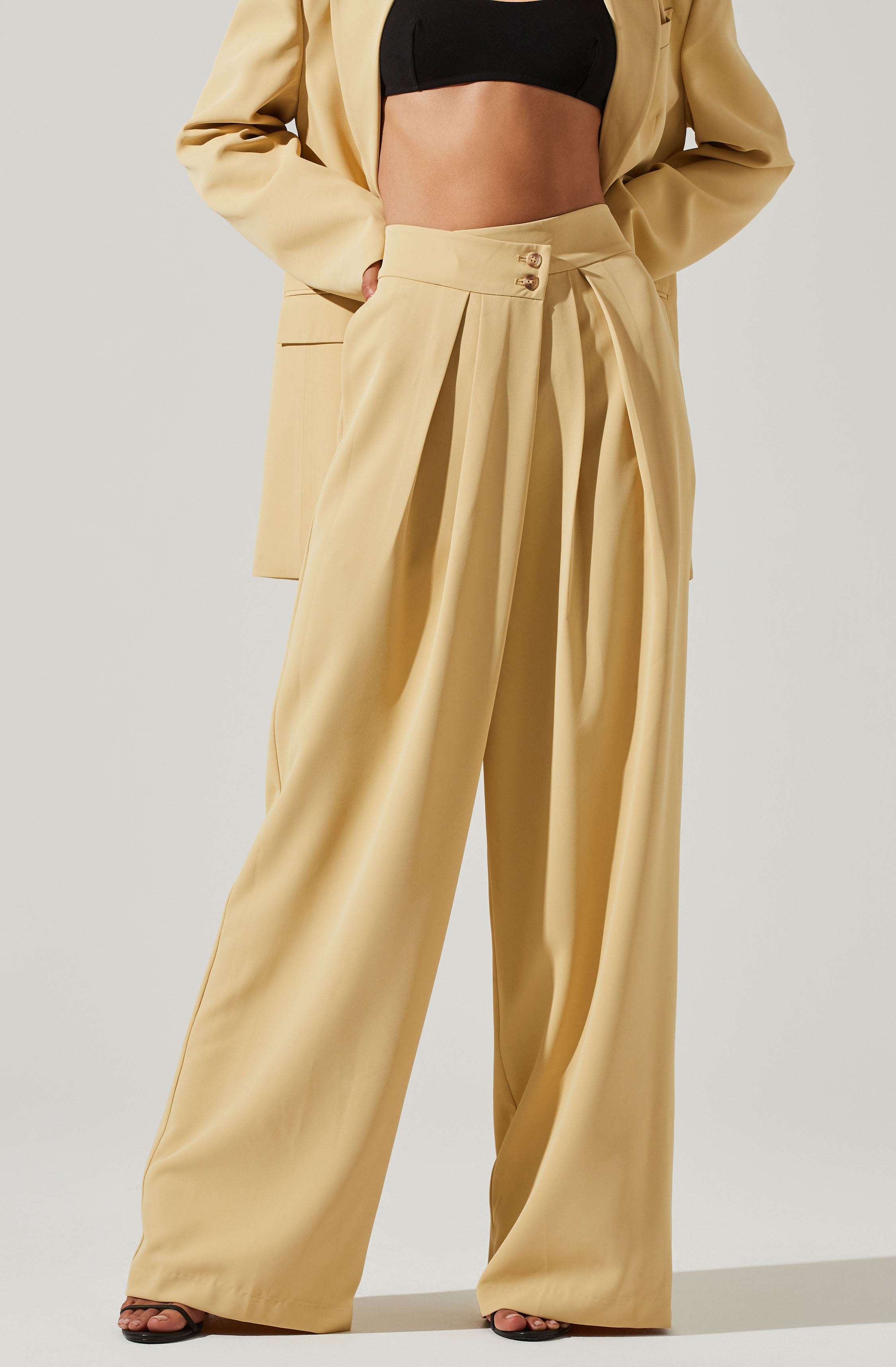 Boyfriend Criss Cross Pleated Wide Leg Pants