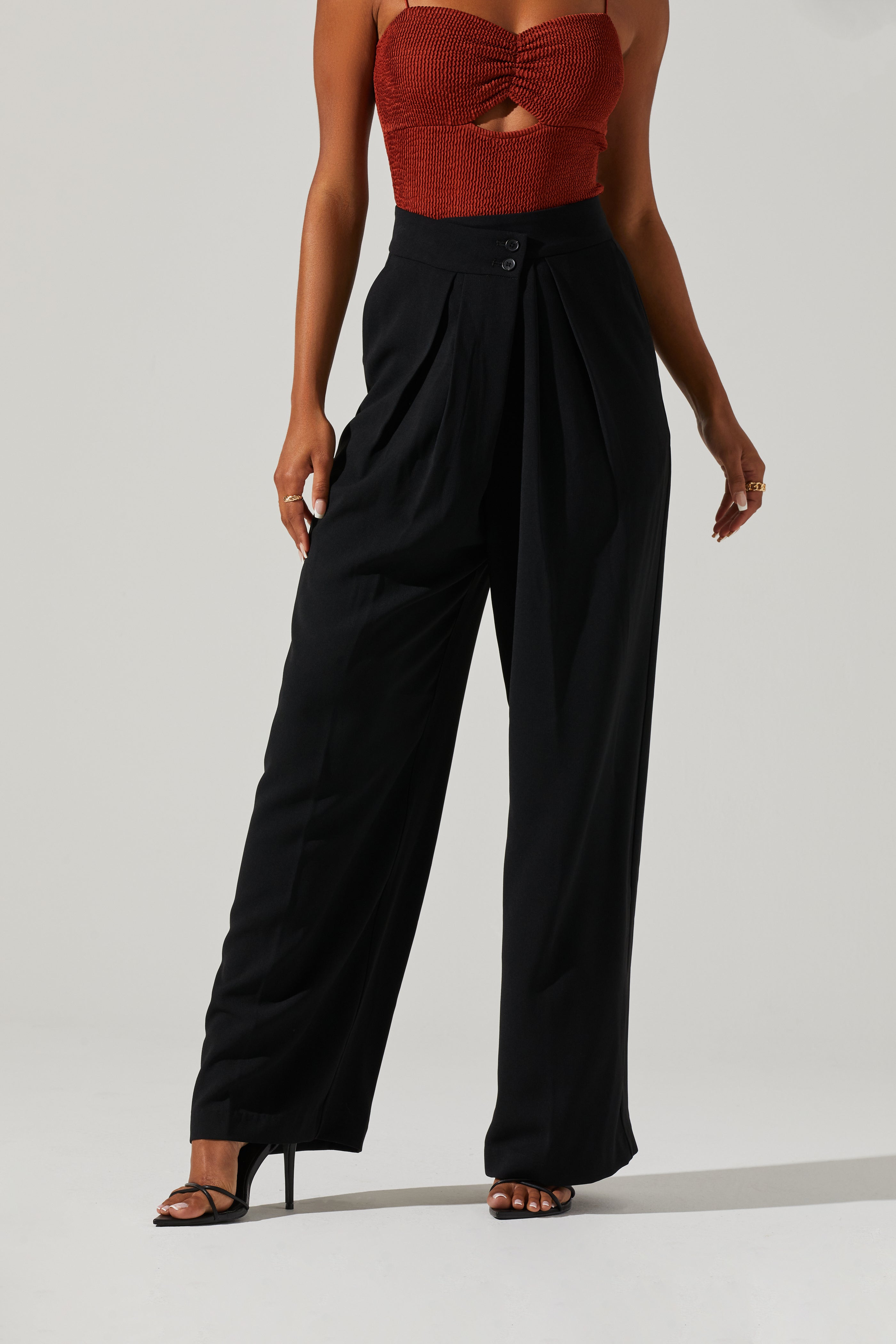 Boyfriend Criss Cross Pleated Wide Leg Pants