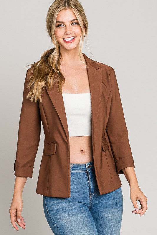 Buttoned Cuff, Casual Blazer Jacket