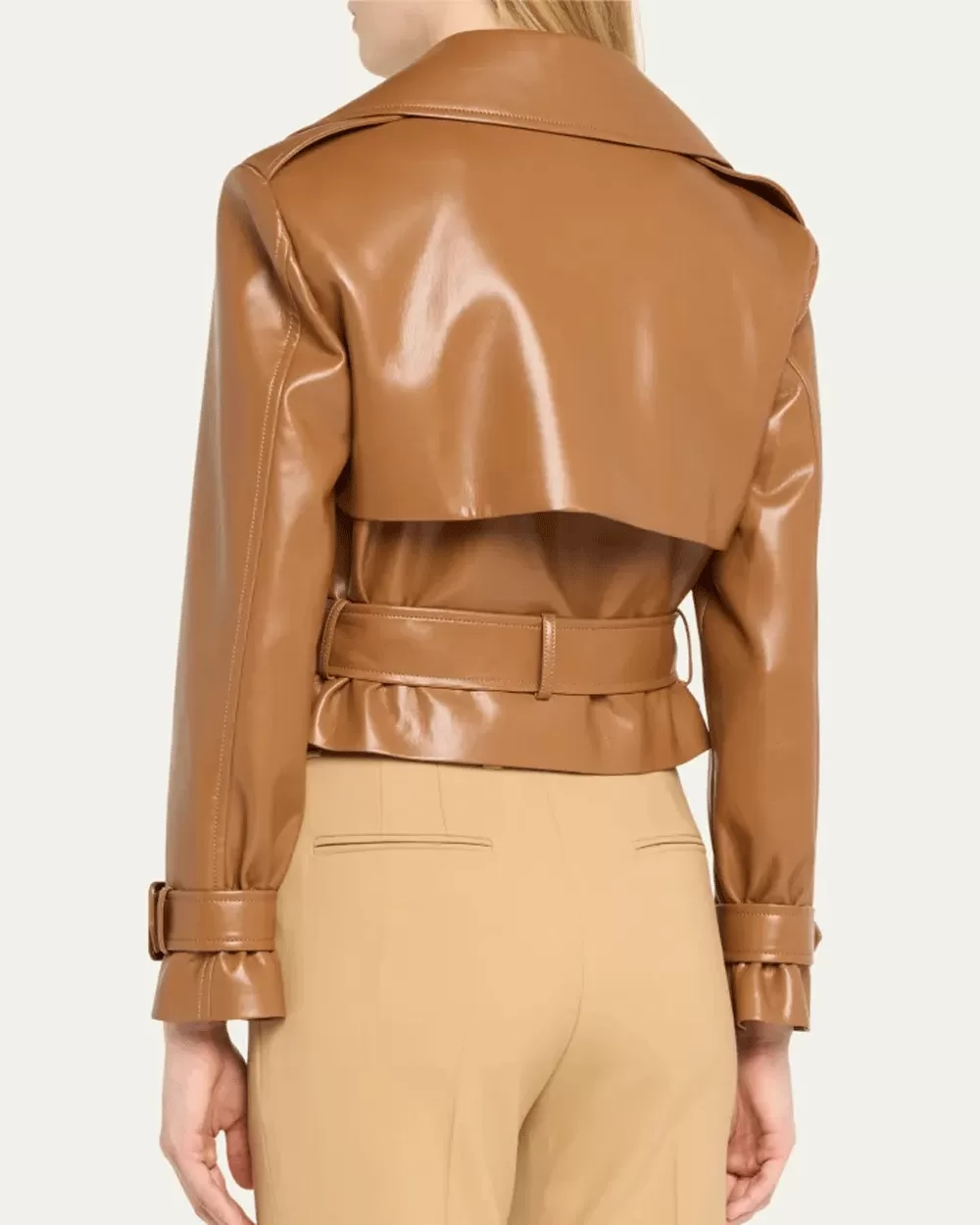 Camel Keith Vegan Cropped Trench Coat with Belt