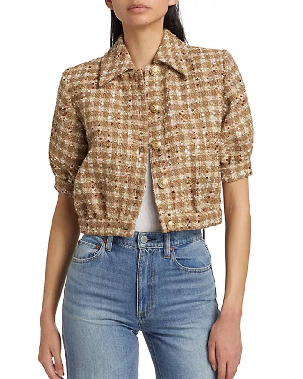 Cappuccino Cove Tweed Crop Jacket