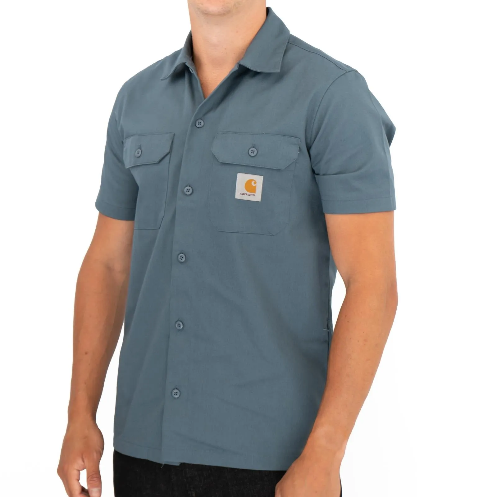 Carhartt WIP Men Master Blue Short Sleeve Button-Up Shirts