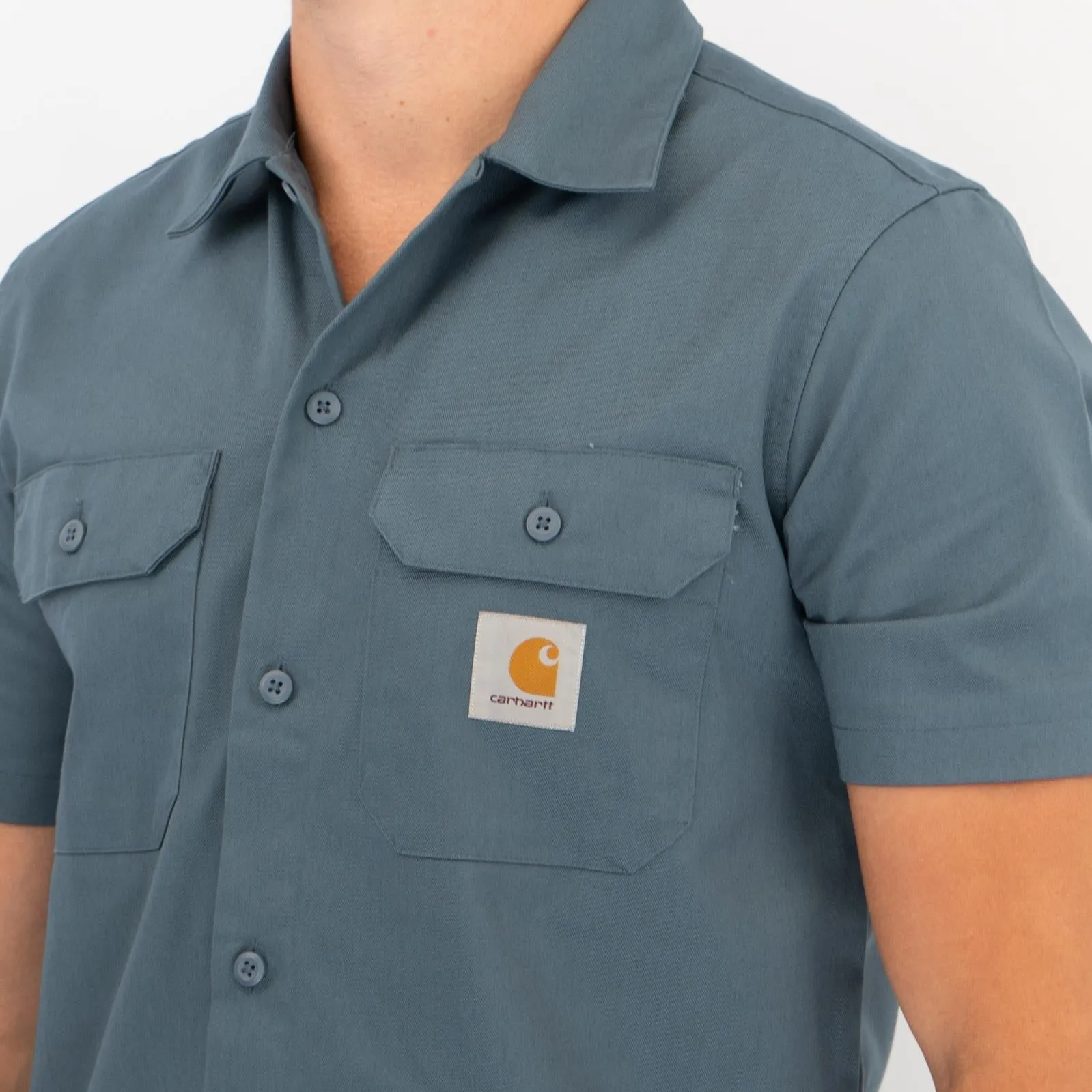 Carhartt WIP Men Master Blue Short Sleeve Button-Up Shirts