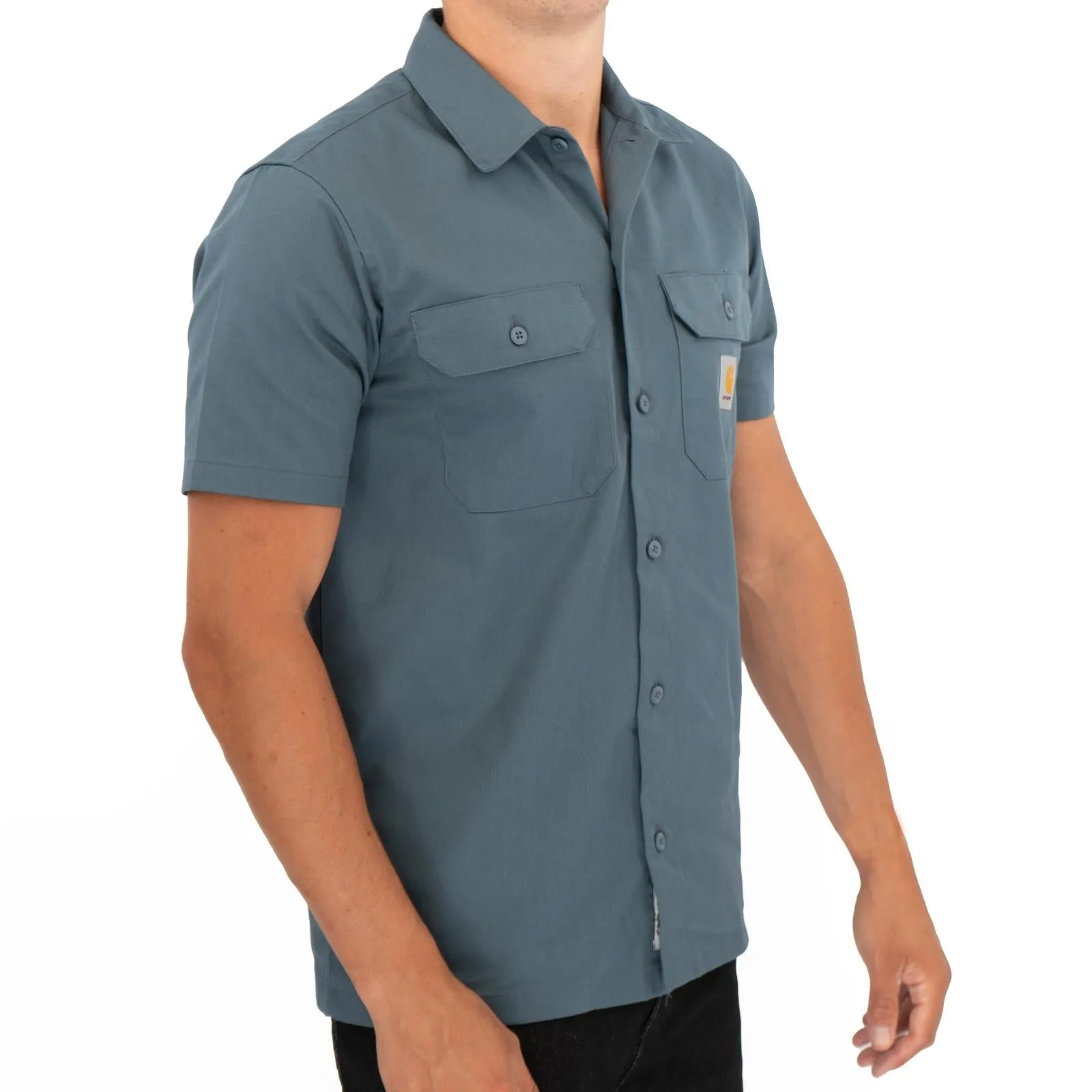 Carhartt WIP Men Master Blue Short Sleeve Button-Up Shirts