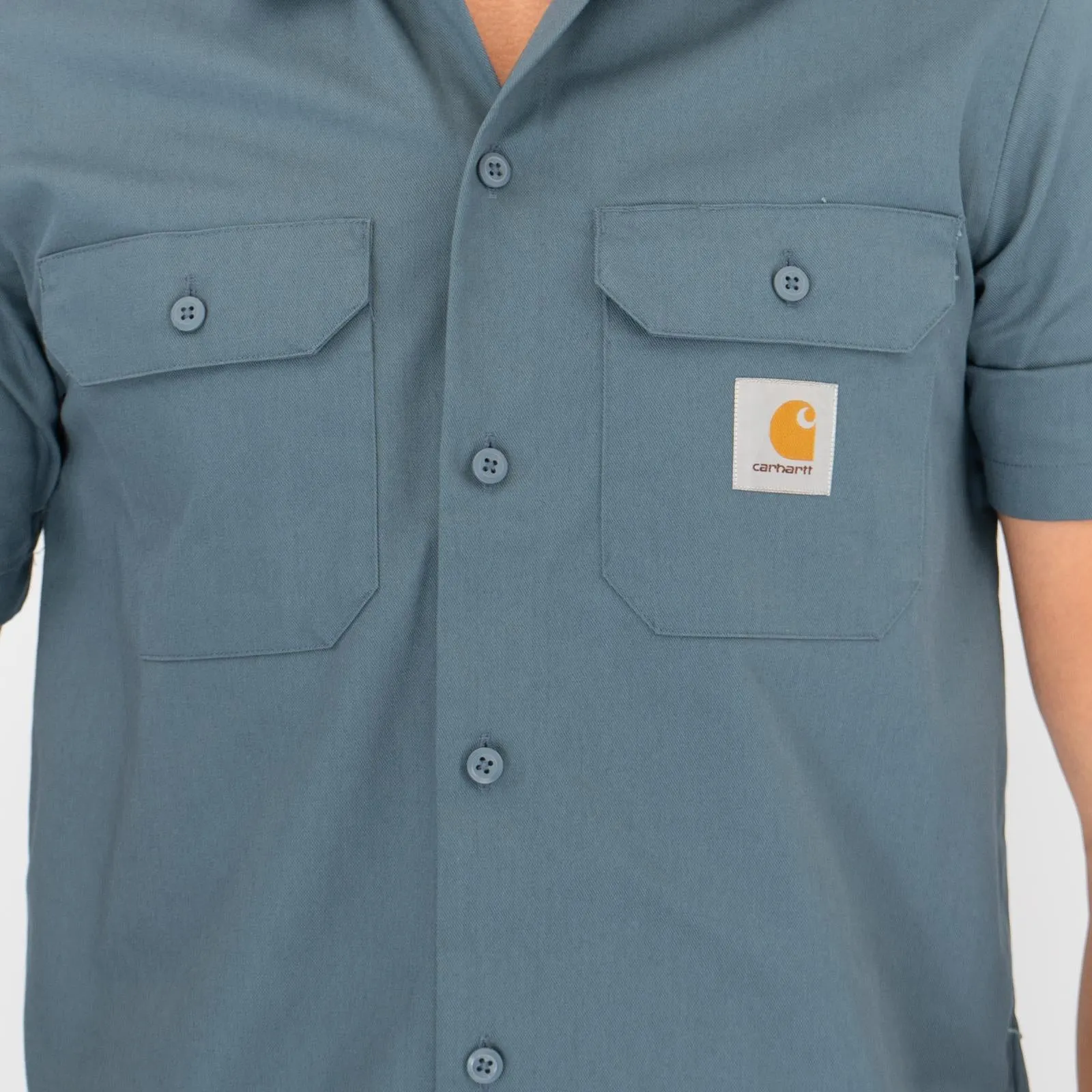 Carhartt WIP Men Master Blue Short Sleeve Button-Up Shirts