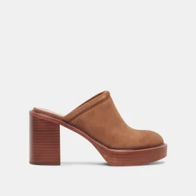 Castel Heels in Chestnut Suede | Women's Chestnut Suede Clogs– Dolce Vita 6908073672770