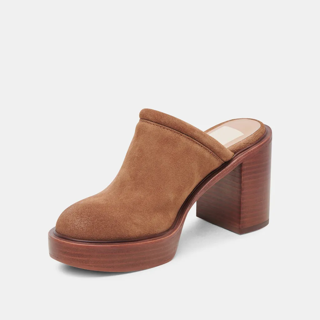 Castel Heels in Chestnut Suede | Women's Chestnut Suede Clogs– Dolce Vita 6908073672770