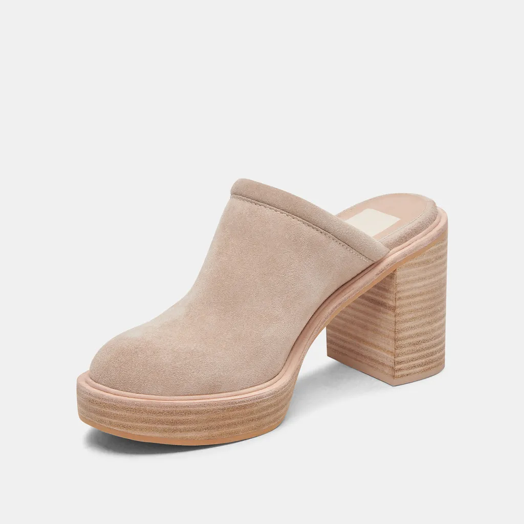 Castel Heels in Taupe Suede | Women's Taupe Suede Clogs– Dolce Vita 6908073705538