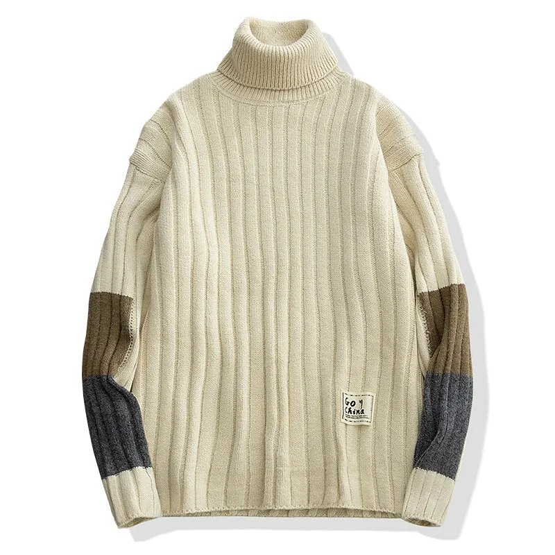 Casual Style Hip Hop Turtleneck Knitted Pullover Sweater for Men and Women