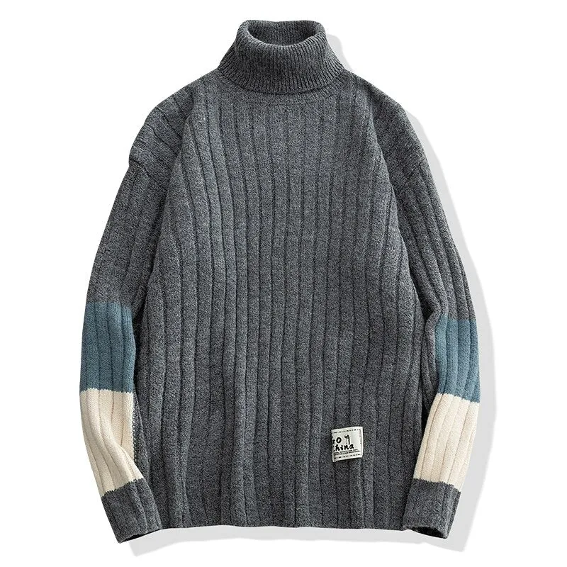 Casual Style Hip Hop Turtleneck Knitted Pullover Sweater for Men and Women