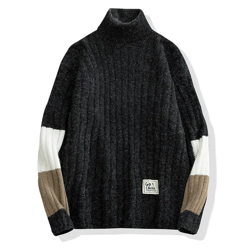 Casual Style Hip Hop Turtleneck Knitted Pullover Sweater for Men and Women