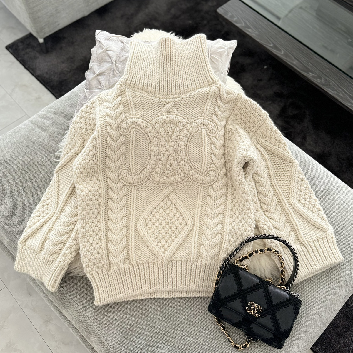 CELINE  |high neck sweater in aran alpaca wool