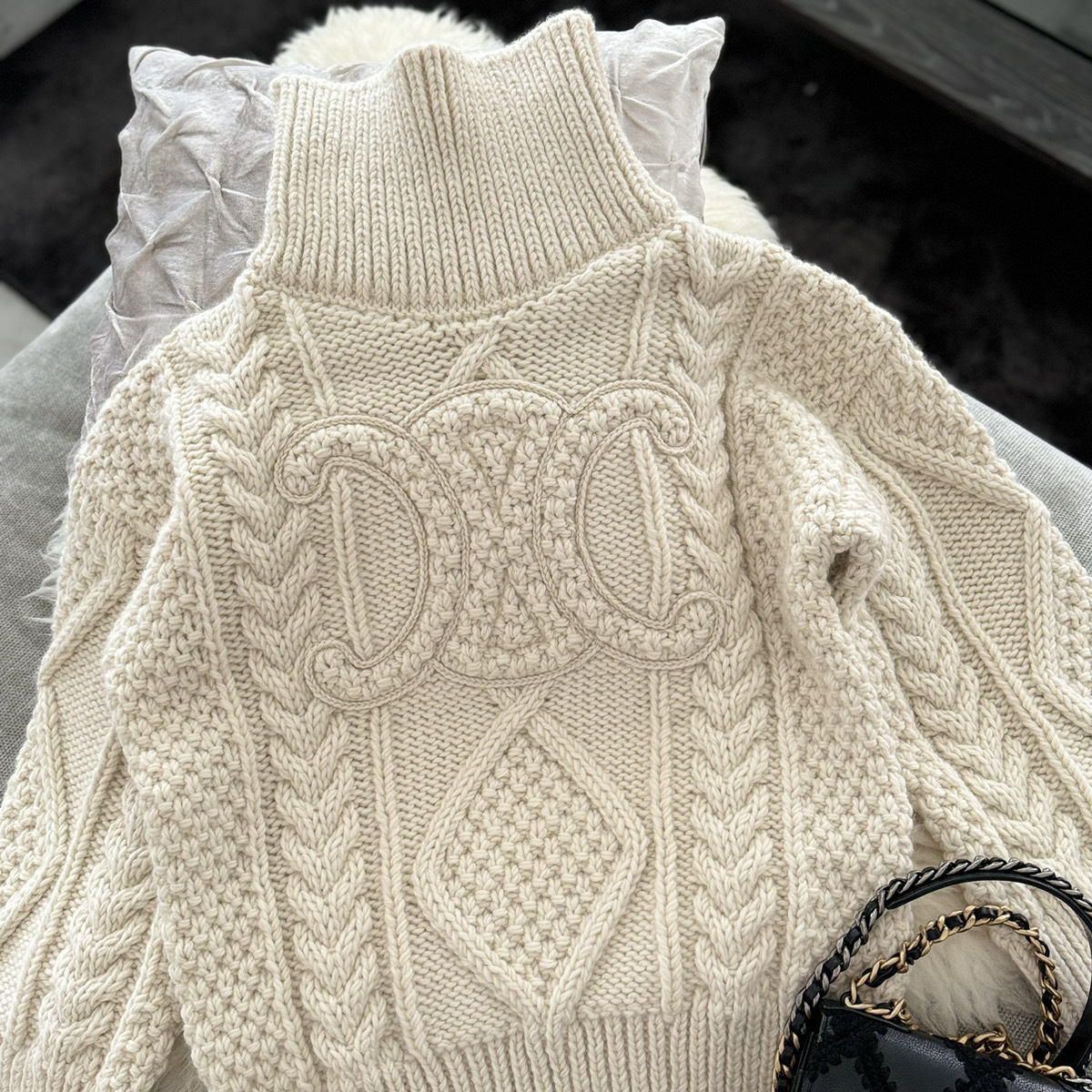 CELINE  |high neck sweater in aran alpaca wool