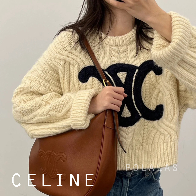 CELINE  |triomphe crew neck sweater in aran wool