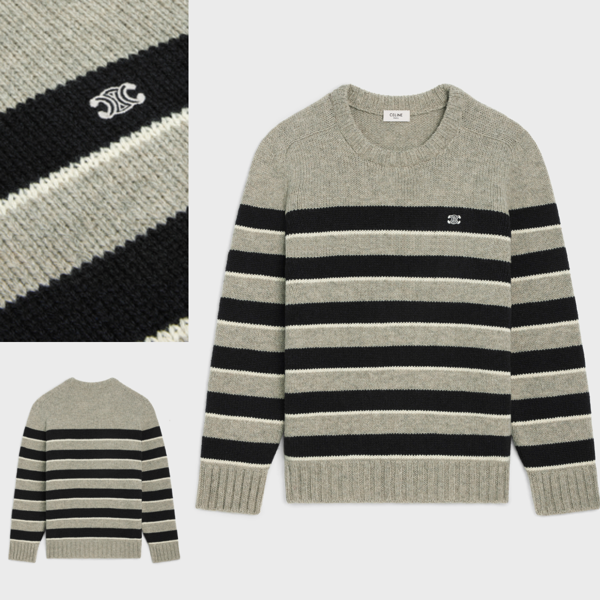 CELINE  |triomphe crew neck sweater in striped wool