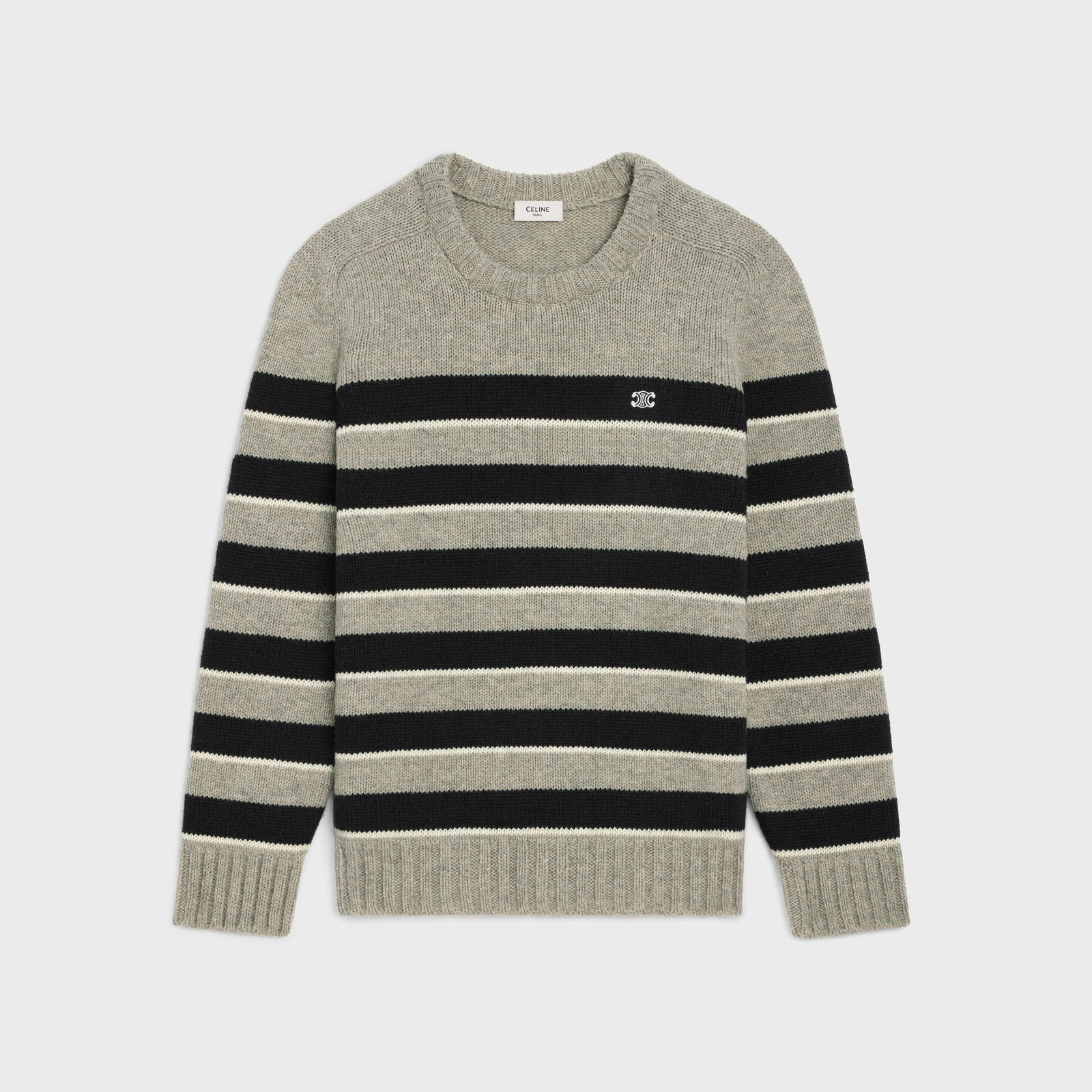 CELINE  |triomphe crew neck sweater in striped wool