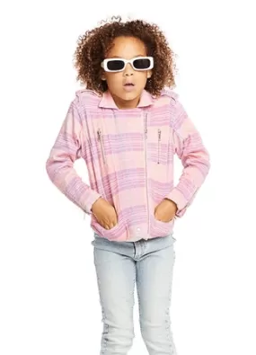 Chaser Kids Moto Jacket in Cotton Candy Plaid