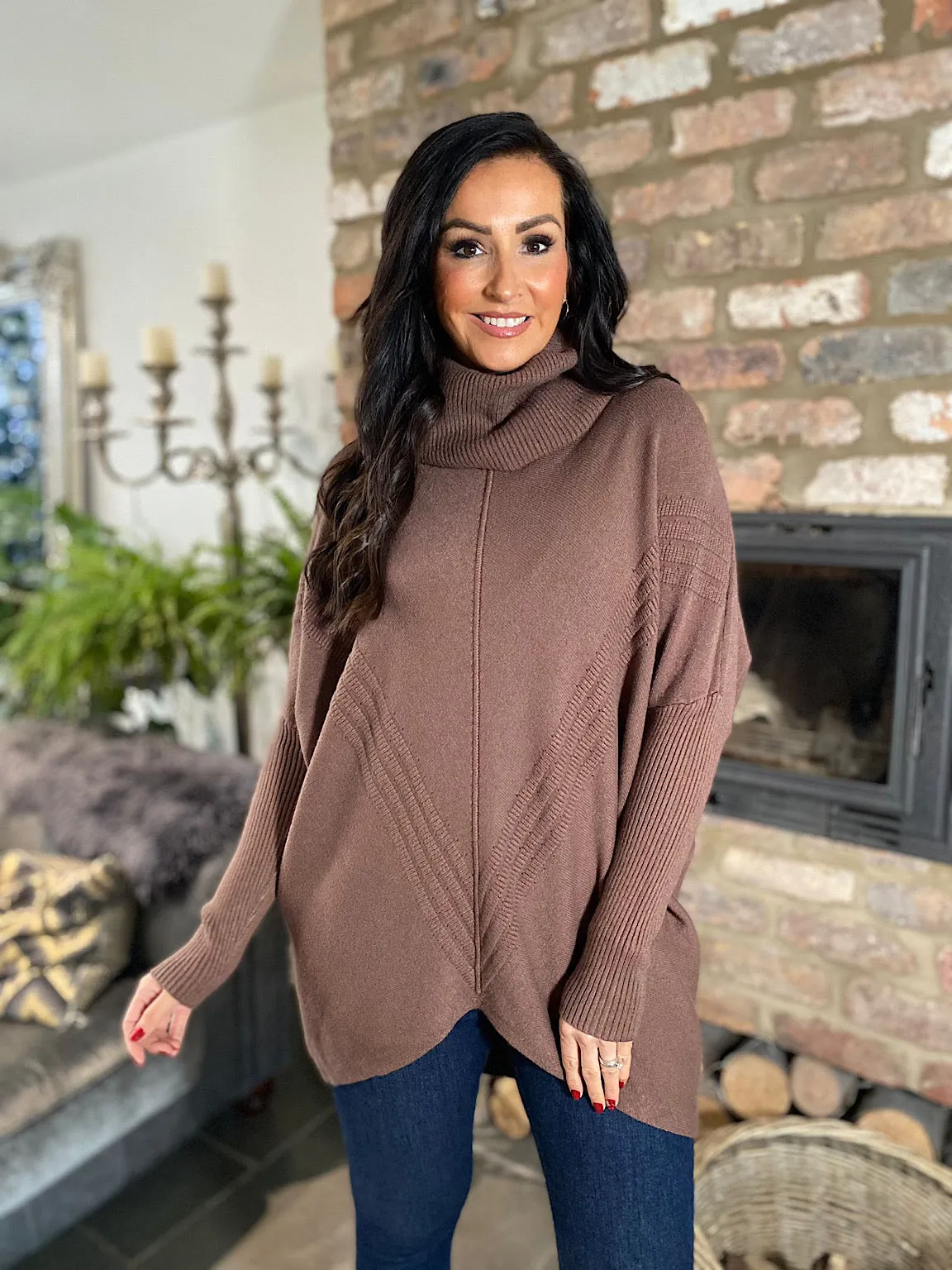 Chocolate Cowl Neck Batwing Knit Heidi