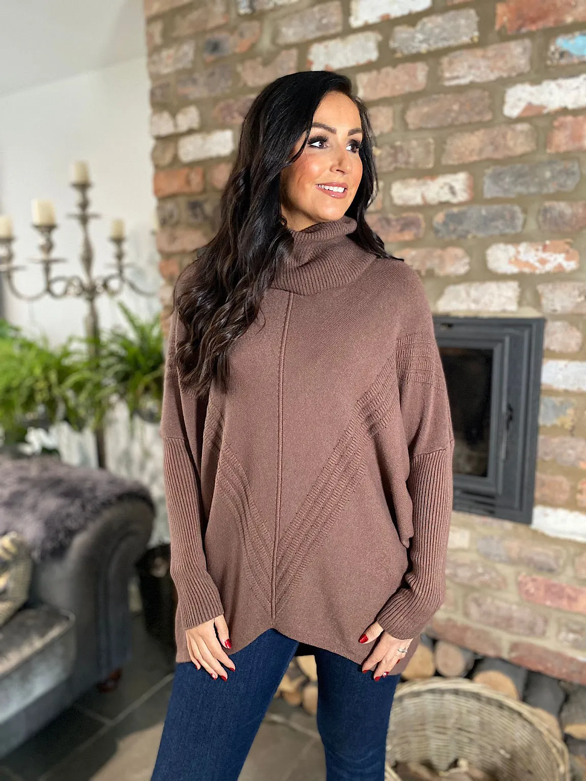 Chocolate Cowl Neck Batwing Knit Heidi